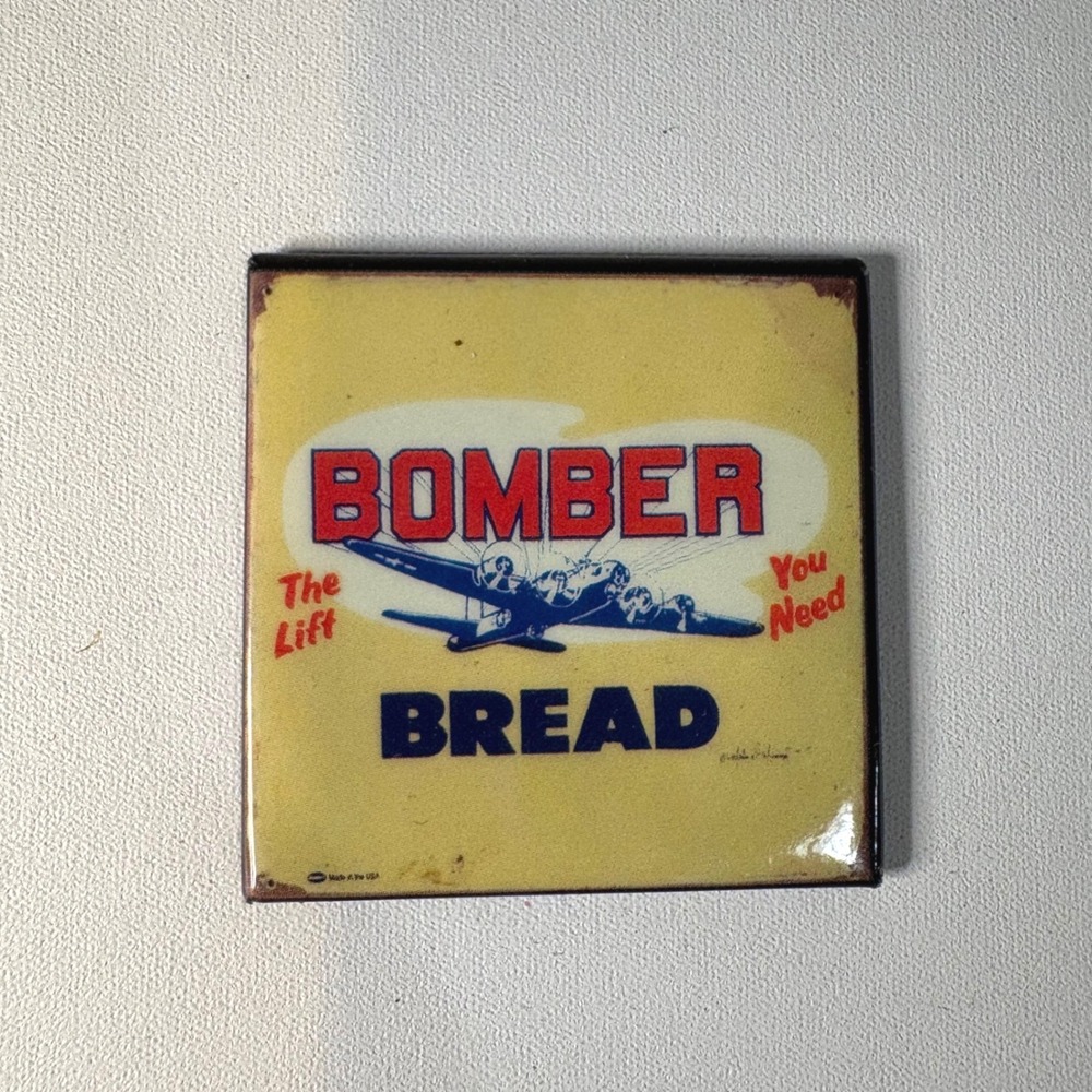 Vintage Bomber Bread Magnet Mummert Sign Co 2002 Retro Aviation WWII Style 2.5in